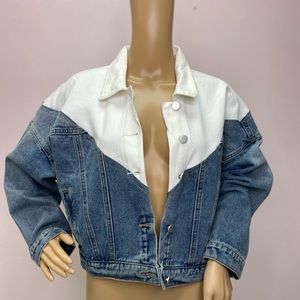 Color block crop jean jacket